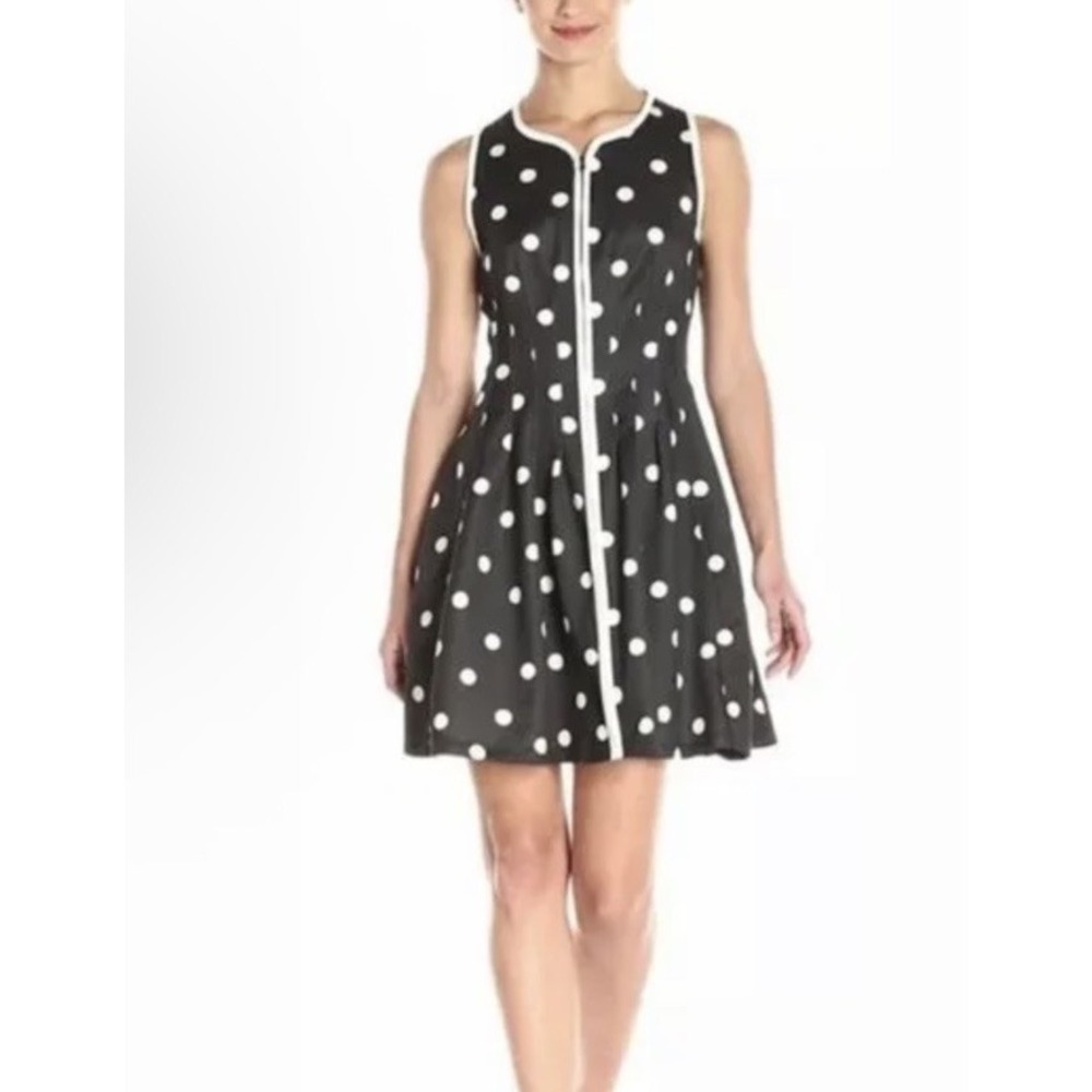 Betsy  Johnson polka‎ dot dress Sleeve Less Size 12 Fit And Flare Zip Up Black